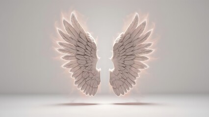 Obraz premium Pair of isolated angel wings with 3D feathers on white background, 3D Illustration, 3D Rendering