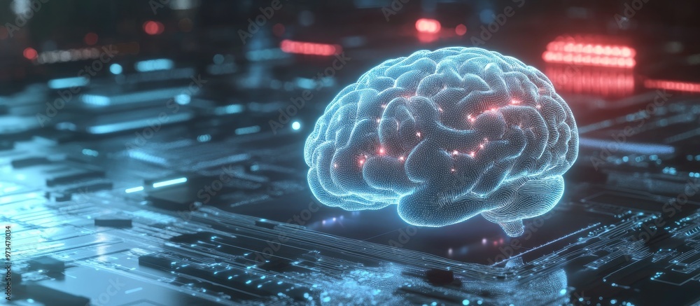 Aufkleber human interaction with an ai brain processor illustrates concepts of ai engineering big data and mac
