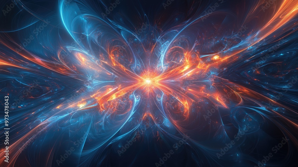 Poster abstract fractal artwork featuring intricate light patterns in a silk symmetry design