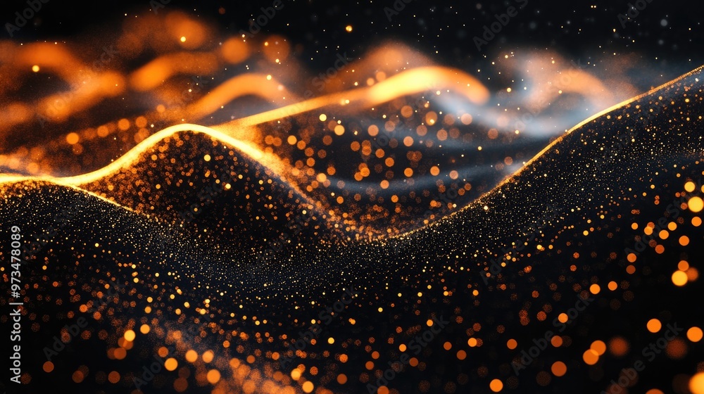 Aufkleber illuminated 3d wave of glowing particles digital splash concept for hud design elements in technolog