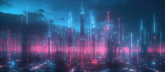 Naklejka premium Smart city and communication network concept featuring 5G technology and low power wide area LPWA wireless communications