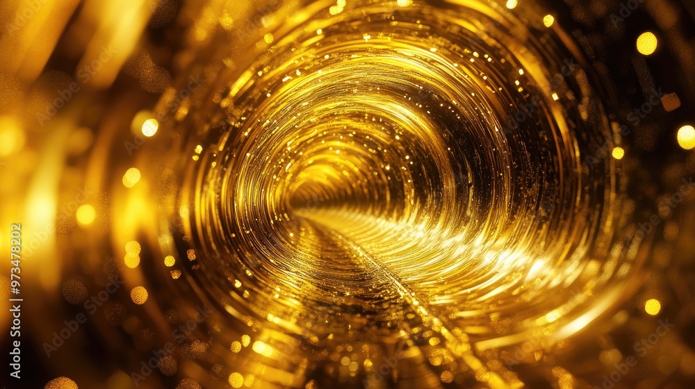 Poster abstract golden backdrop featuring shimmering circles and gloss radiant tunnel with spherical design