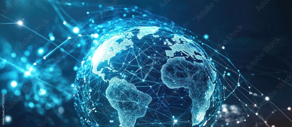 Aufkleber concept of global connectivity with a 3d rendered network sphere representing planet earth