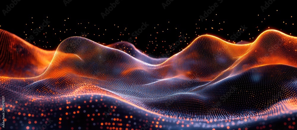Aufkleber dynamic abstract wave with flowing dots representing particle movement illustration of cyber technol