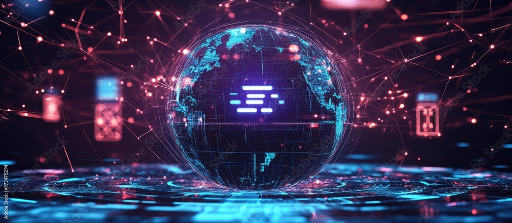Poster smartphone utilization in business featuring a holographic 5g network concept showcasing a digital g