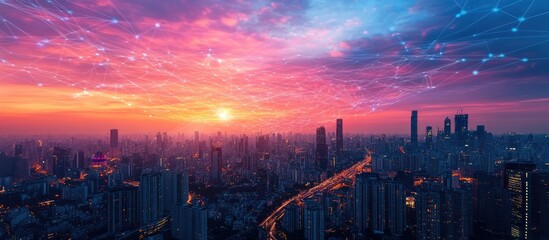 Fototapeta premium Contemporary urban landscape showcasing the concept of a wireless network connection