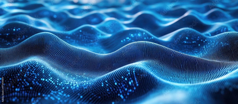 Poster Blue wave light gradient texture background Abstract representation of AI technology and big data in a digital context 3D rendering