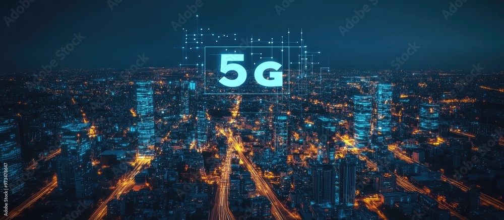 Poster concept of smart city and communication networks featuring 5g internet of things iot and telecommuni