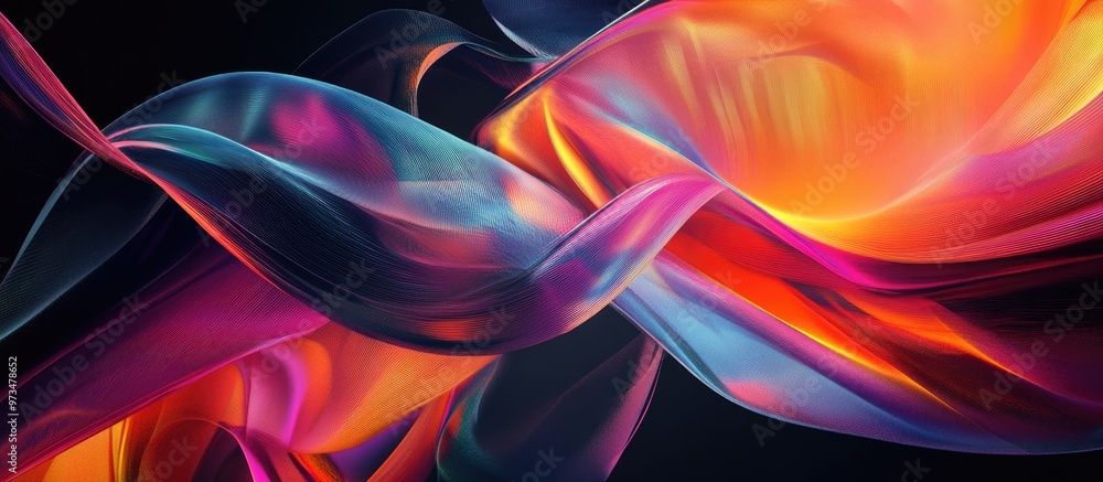 Poster vibrant and colorful abstract composition with dynamic shapes and patterns that create a sense of mo