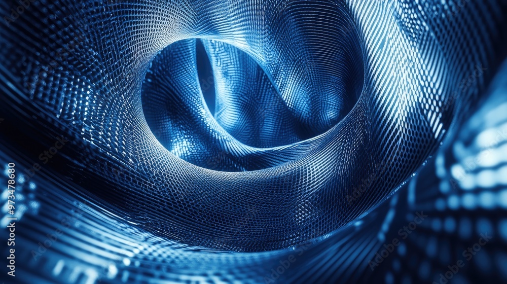 Poster abstract blue futuristic background featuring intersecting wavy lines in a cosmic setting