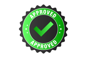 Vibrant Green Approved LABEL with Shiny Stars and Ribbon Banner, product stamp, eco label PNG BACKGROUND