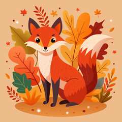 Obraz premium Fox on a background of leaves, autumn illustration 
