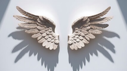 Obraz premium Pair of isolated angel wings with 3D feathers on white background, 3D Illustration, 3D Rendering
