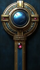 Ornate Golden Key with Blue and Red Gemstones