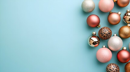 Christmas Ornaments on Blue Background - Festive Decor