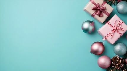 Festive Christmas Background with Gifts and Ornaments