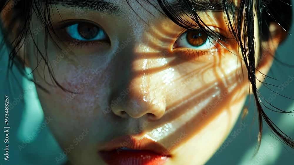 Poster a close-up look at expressive eyes illuminated by natural light showcasing unique features and textu