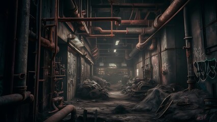 Grunge background of an interior industrial scene with copy space