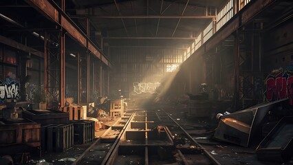 Naklejka premium Grunge background of an interior industrial scene with copy space