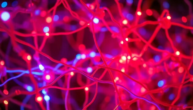 close up of a bunch of red blue lights, neural, rhizomatic network, psychedelic interconnections, neuro web, neurograph, interconnections created with generative ai