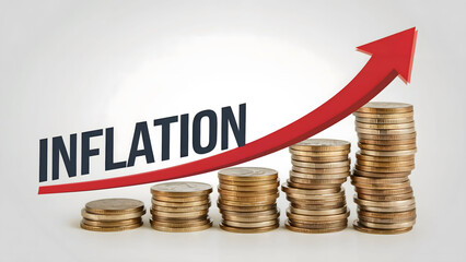 Visual Depiction of Inflation Through Stacks of Increasing Coins and a Red Upward Arrow