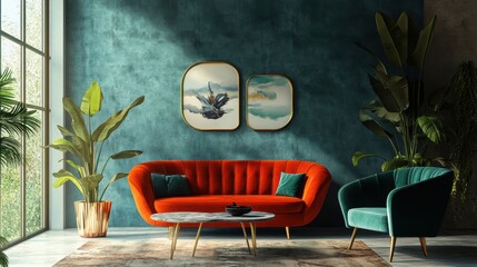 a fusion of retro aesthetics and modern flair in eclectic interior design, capturing the essence of both eras in stylish furniture