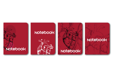 Minimal Notebook Cover Design with Red and Black Heart Line Art for Love, Journal and Stationery Branding