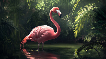 Artistic Style Painting of A Flamingo Pink Flamingo Aspect 16:9