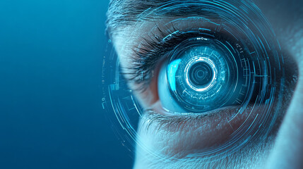 Eye with futuristic technology interface at close range
