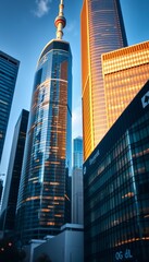 Naklejka premium close up building Business skyscrapers in the Financial District, Toronto Downtown. ultra HD 4K 