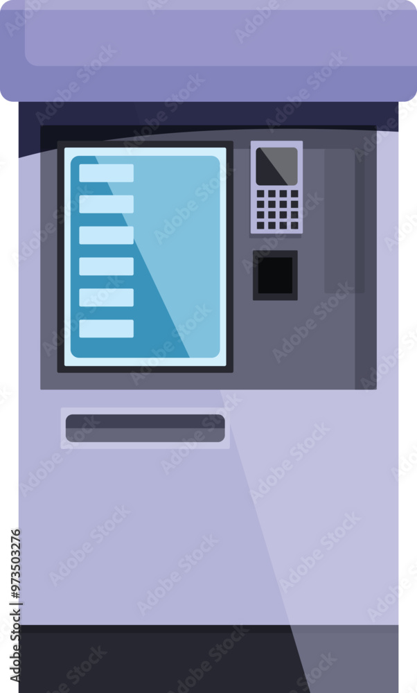 Poster modern atm machine is displaying withdraw options, ready for customers to use