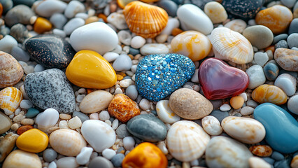 Beach Treasures: Rainbow Stones, Shells, and Crystal Clear Pebbles