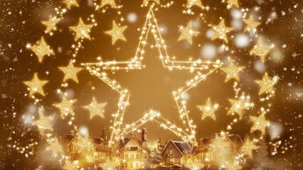 Fototapeta premium Golden Christmas Holiday Background With Blinking Stars