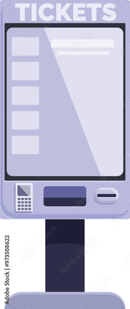 Poster modern ticket vending machine is displaying options for purchase on its screen