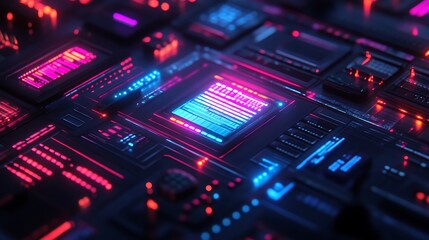 Fototapeta premium Abstract futuristic neon lights digital circuit board cyberpunk background