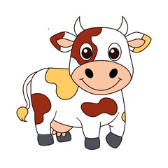 Cute cow with colorful spots isolated on a white background. Vector illustration.
