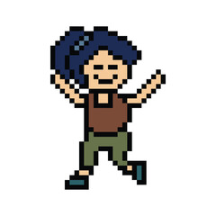 Obraz premium Cute pixel cartoon 8bit character woman lady run or running jog cardio lifestyle for decoration life style 8 bit female jog marathon exercise png vector.