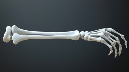 A detailed 3D render of the bones in a human forearm and hand.