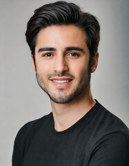 Fototapeta premium Portrait of a Handsome Man Smiling Confidently at the Camera, Capturing His Warm Expression and Positive Energy in a Close-Up Shot with Natural Lighting and a Vibrant Background