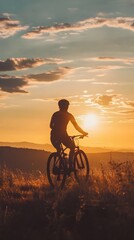 Fototapeta premium Person’s Shadow Riding Bicycle in the Glow of Twilight