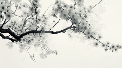 Tree blossoms and foliage against white backdrop