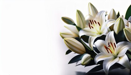 branch of white lilies flowers mourning or funeral background