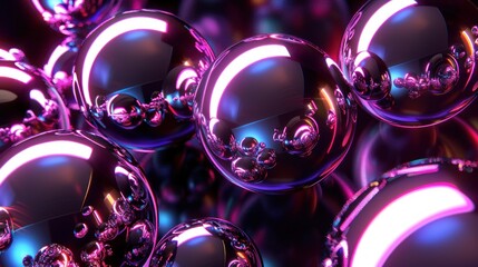Abstract background of shiny spheres with iridescent glow.