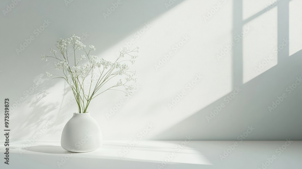 Poster crisp and clean white background with soft lighting and subtle texture, creating a serene and elegan