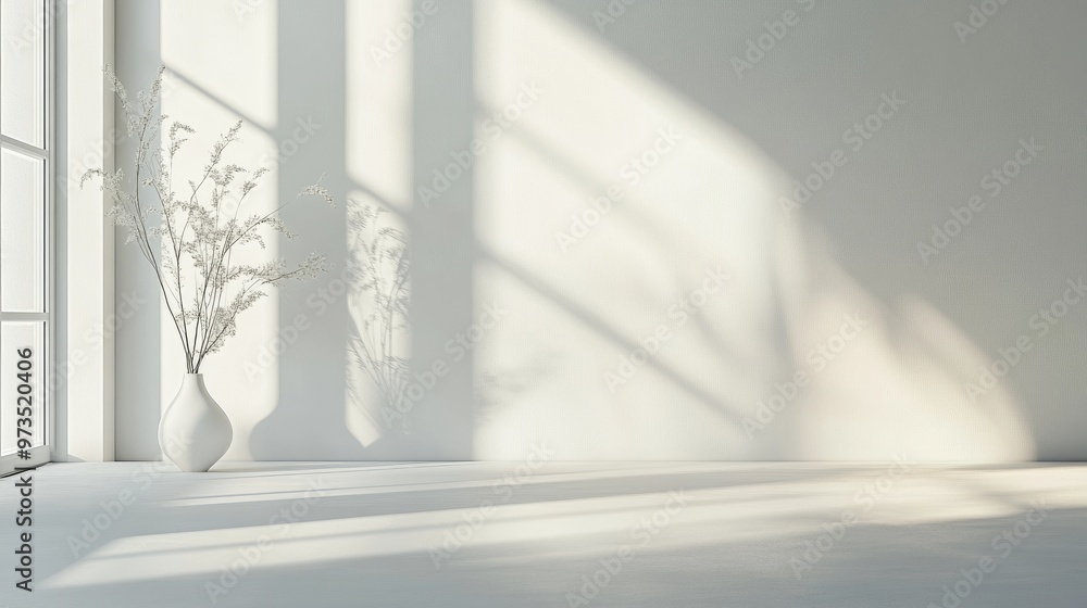 Poster crisp white background with smooth surface and subtle lighting effects, creating a serene and elegan