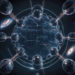 Connections system sphere and global datas exchanges on server background 3D rendering