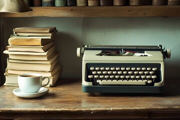 An old typewriter on wooden desk