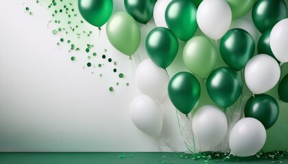 celebration background with green and white balloons