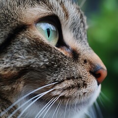 Close up of a cat's eye and nose, looking sideways.