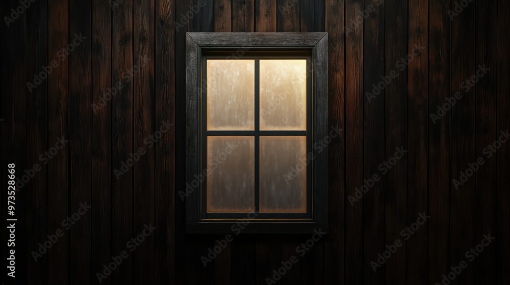 Poster a window with a wooden frame is shown in a dark room. the window is open and the light is shining th